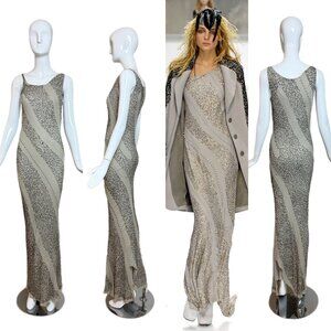 NINA RICCI 2008 Vintage Runway Embellished Bias Cut Grey Evening Gown